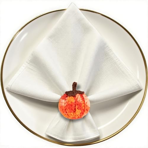 Set of 8 Pumpkin Napkin Rings, Fall Napkin Rings Thanksgiving Halloween Napkin Ring Holder, Handcrafted Crochet Napkin Holders for Thanksgiving Dinner Table Décor (8, Gradient)