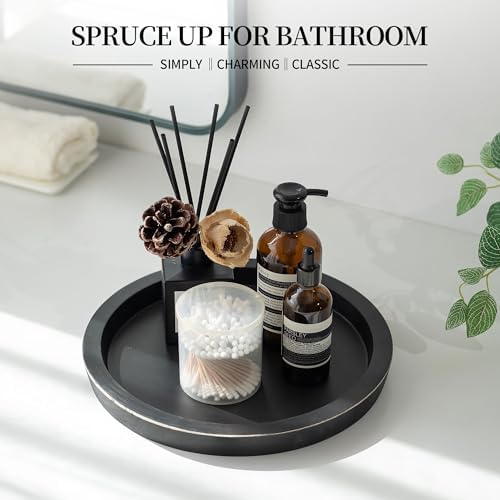 Wooden Tray / Candle Holder Plate Round Decorative Serving Tray / Black