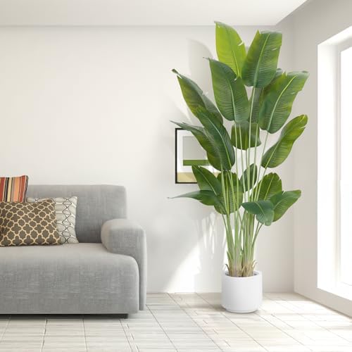 Artificial Bird of Paradise Plant 7.5Ft Tall Fake Tropical Palm Tree Large Fake Plants with 18 Silk Banana Leaves Faux