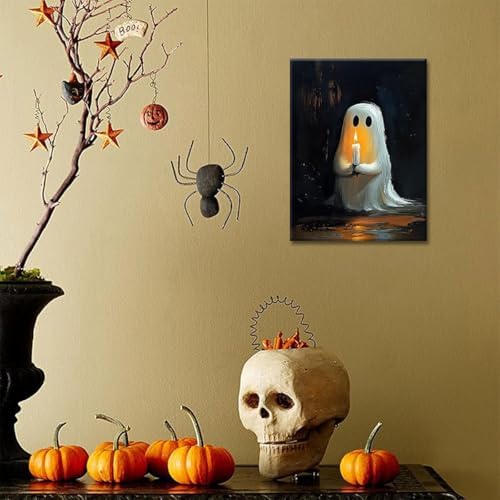 ILLBDR Halloween Ghost Holding Candle Canvas Wall Art 16x24 inch