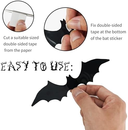 Bobobag 120 Pcs 3D Bats Halloween Decorations,Halloween Wall Decor 4 Sizes Black Bats Sticker for Wall Window