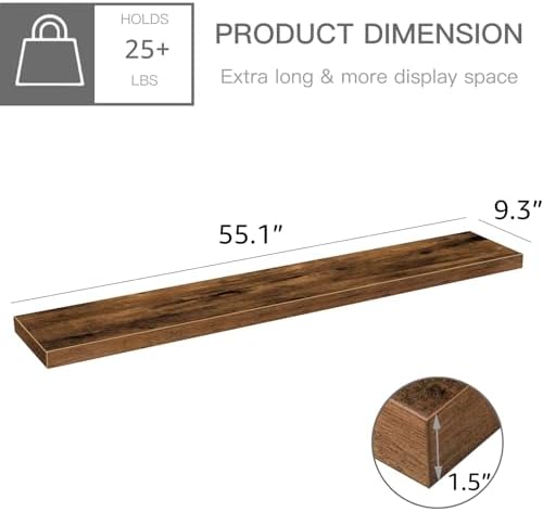 QEEIG Extra Long Floating Shelves for Wall (Brown, Set of 2, 55.1")