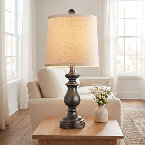 PARTPHONER Traditional Table Lamp Set of 2, Rustic Farmhouse Table Lamps for Living Room Bedroom, 22" Bedside Desk