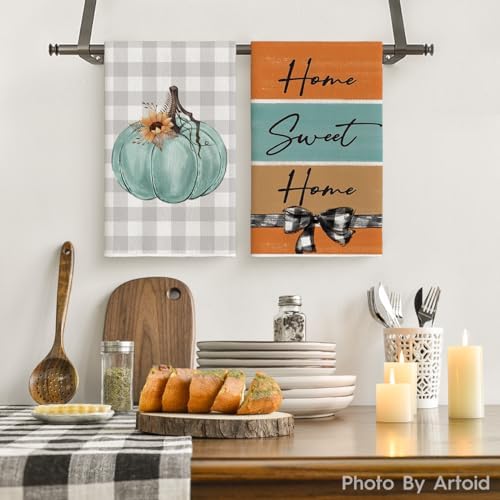 Artoid Mode Green Pumpkin Vase Fall Kitchen Towels Set of 4 18x26 Inch