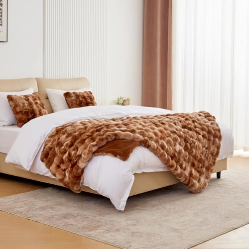 BENVWE Faux Fur Throw Blanket for Couch - Fluffy Soft Thick Bubble Blanket for Living Room Home Decor - Fathers Day