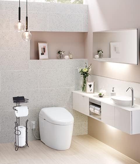 SunnyPoint Bathroom Heavyweight Toilet Tissue Paper Roll Storage Holder Stand with Reserve and Shelve, The Reserve Area