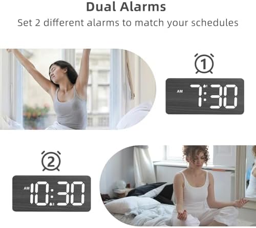 uscce Wooden Digital Alarm Clocks for Bedrooms with 0-100% Dimmable Display
