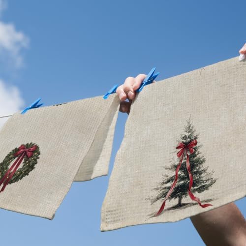 Red Bow Christmas Wreath Tree Kitchen Dish Towels 16x24, Set of 2
