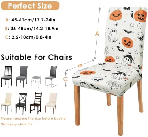 Halloween Chair Covers Set of 4,Pumpkin,Ghost and Skull Dining Chair Protectors,Elastic Removable Washable Dining Chair Covers,Suitable for Halloween Kitchen Dining Room chair Holiday decorations