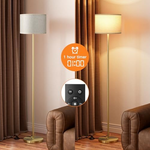 Ambimall 60'' Modern Floor Lamp with Remote, Tall Lamps for Living Room, Bedroom, Office, Dining Room, Beige Shade with