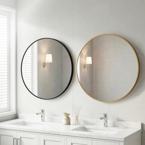 24 Inch Black Round Bathroom Wall Mirror, Round Mirrors for Wall Decor, Circle Mirror for with HD Shatter-Proof Glass