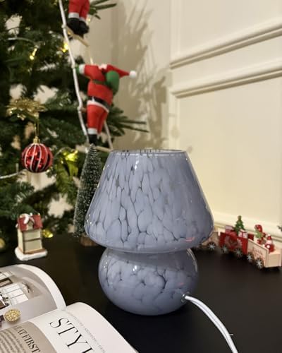ONEWISH Mushroom Lamp Small Bedside Table Lamp-Nightstand Nightlight Dimmable Stepless, Translucent Glass Desk Lamp for