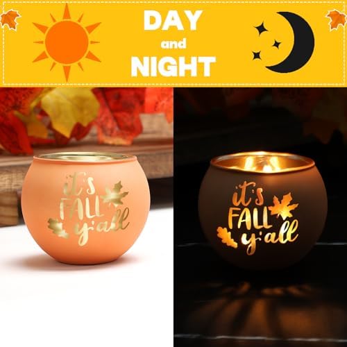 8 Pack Fall Votive Candle Holders, Glass Tealight Holders, 8 Patterns