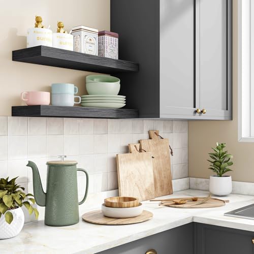 Fixwal Floating Shelves for Wall Decor (Black, Set of 2, 15.7 Inch)