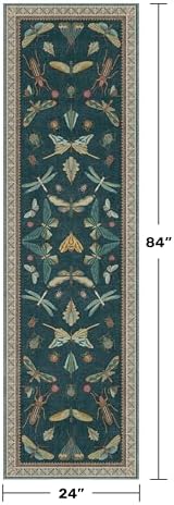 Hazo Haus Washable 2x7 Kitchen Sink Runner Rug, Teal Boho Bathroom Carpet for Entrance Indoor, Brown & Green Floral