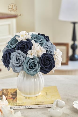 TINGE TIME Navy Blue White Artificial Flower Combo, Rose