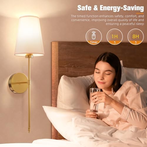 NIORSUN 25.4 inch Battery Operated Wall Sconce Set of 2,Gold Rechargeable Wall Lights with 10400mAh Dimmable Detachable