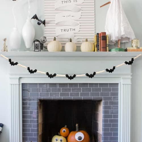 DAZONGE Halloween Wood Felt Bat Garland for Halloween Decorations Indoor