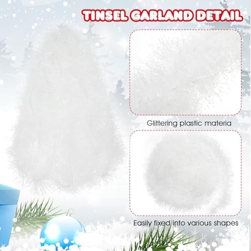 Shappy 90 ft 6 Rolls Christmas Tinsel Garland for Tree, Reflective White