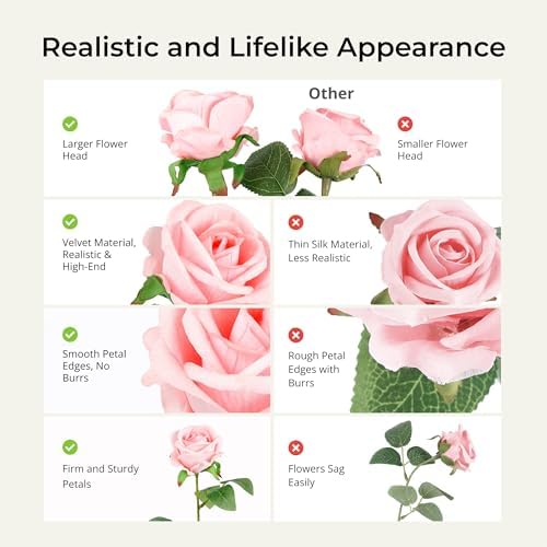 Auihiay 60PCS Artificial Roses, Pink and Red Roses, Velvet Silk Roses
