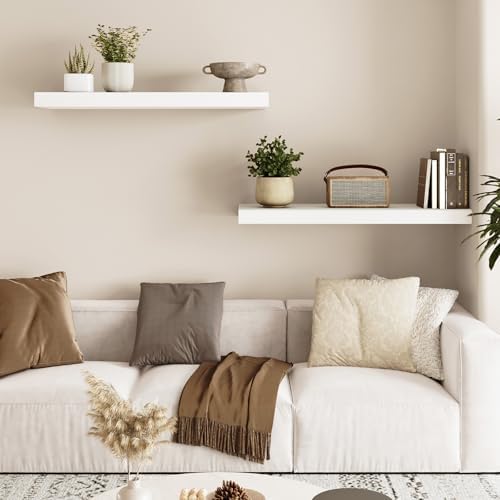 Fixwal Floating Wall Shelves for Decor (White, Set of 2, 22Inch)