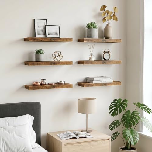 Fixwal Floating Wall Shelves for Decor (Rustic Brown, Set of 6, 15.7 Inch)