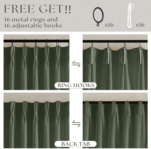 Olive Green Pinch Pleat Linen Semi Sheer Curtains 45 Inch Length 2 Panels