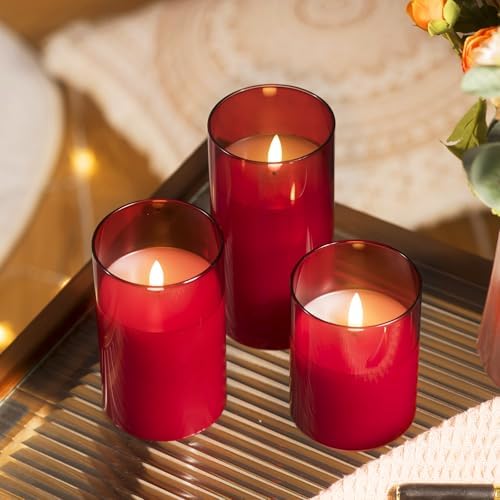 Tyawon Glass Battery Operated LED Flameless Candles with Remote and Timer, Real Wax Candles Warm Color Flickering Light