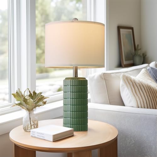 PoKat 24" Modern Ceramic Table Lamps Set of 2 for Bedroom, Green Bedside Lamps for Night Stands, Farmhouse House Decor