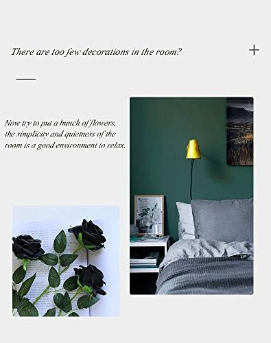 Laelfe 12 PCS Artificial Flowers Black Roses, Fake Silk Flower Long Stem Artificial Rose for Halloween Home Wedding Party Decorations(Black)