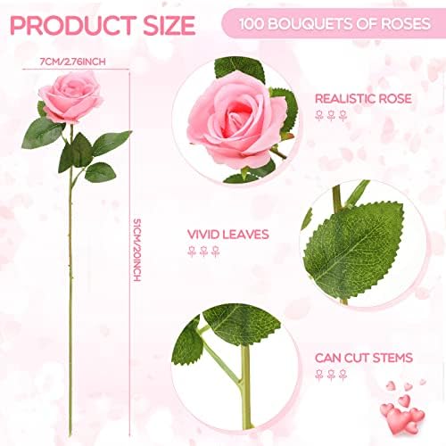Jexine 100 Pcs Artificial Roses Flowers Bulk, Pink