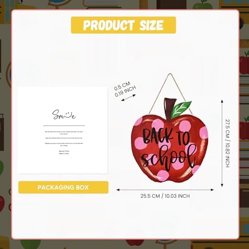 Smile Back to School Red Polka Dot Apple Wooden Door Sign Wall Decor for Classroom, Home, School Entrance - Back to School Gift for Teachers, Students
