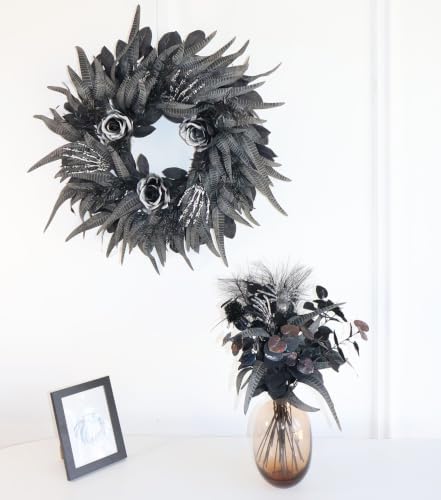 25 Pcs Black Halloween Floral Picks Gothic Bouquet Decor 17"