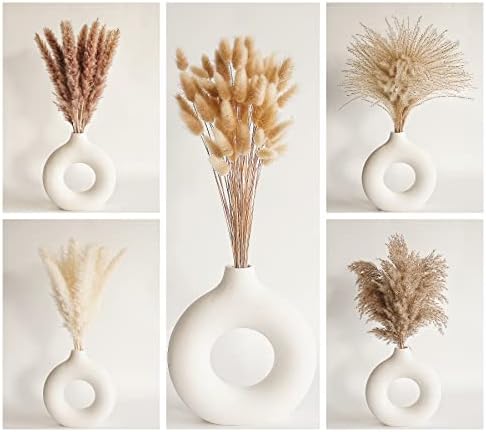 Natural Dried Pampas Grass Decor - 110 Pcs, Contains White Bunny Tails, Artificial Flowers for Bathroom, Office and