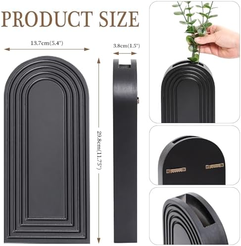 Dnnnii 2 Pack Wooden Wall Vase Set - White Finish Modern Farmhouse & Boho Wall Decor for Entryway, Hallway, Bathroom