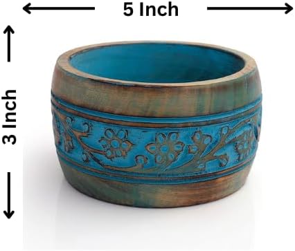 Handmade " Decorative Mango Wood Snack Serving Bowl For Dry Fruits Chips / Blue Wash Finish / 5 x 3