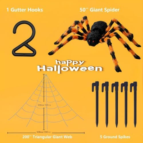 Halloween Decorations, 200" Triangular Spider Web +59" Giant Spider
