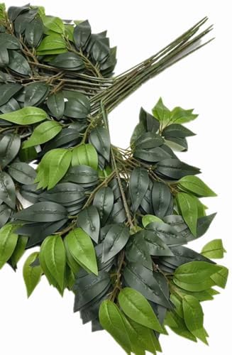 12pcs Artificial Oak Tree Branch Faux Eiche Leaf Stem Three Forks per piece for Greenery Wall Floral Decoration (12pcs Olive Leaf)
