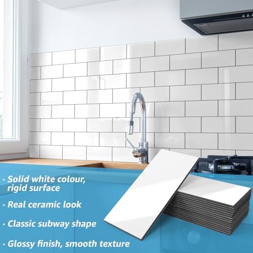 . x . Stick on Subway Tile / Glossy White / 3 x 6