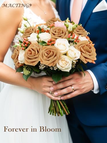 30PCS Gold Yellow Artificial Roses with Stems, Real Touch Foam Flowers