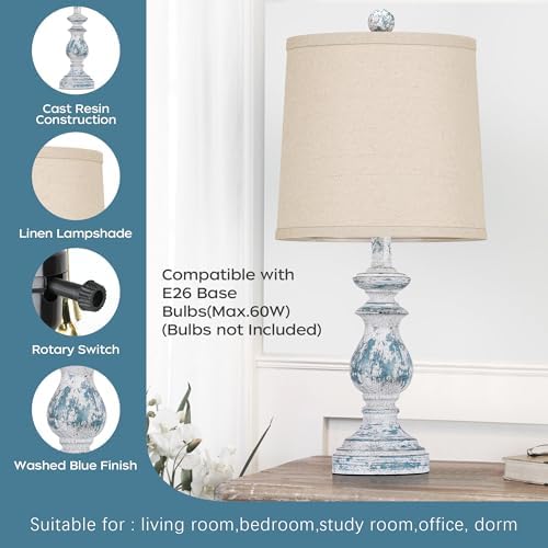 PARTPHONER Traditional Table Lamp Set of 2, Rustic Farmhouse Table Lamps for Living Room Bedroom, 22" Bedside Desk