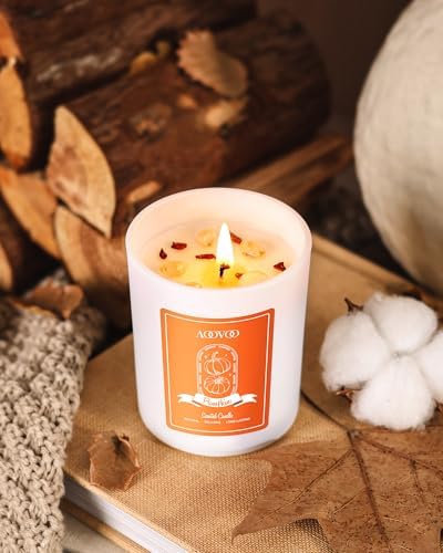 AOOVOO Pumpkin Scented Candles for Women - Aromatherapy Candle with Crystals Inside, 7oz Soy Candles for Home Scented