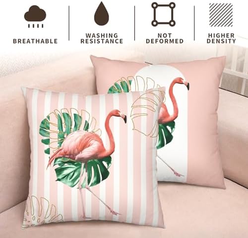 2 Pcs Flamingo Pillow Cases Pink and White Striped Geometric Arch Flamingo Pattern Pillowcase 16x16 Inch Summer Tropical Palm Leaf Outdoor Cushion Cases for Farmhouse Living Room Decor