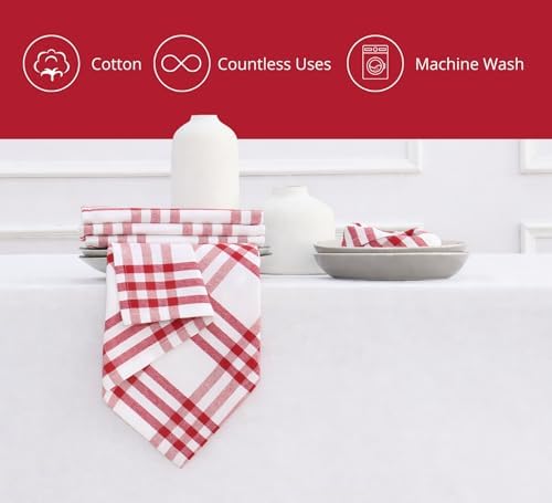 PurpleEssences Plaid Napkins 18x18 Homestead Plaid - Red & White