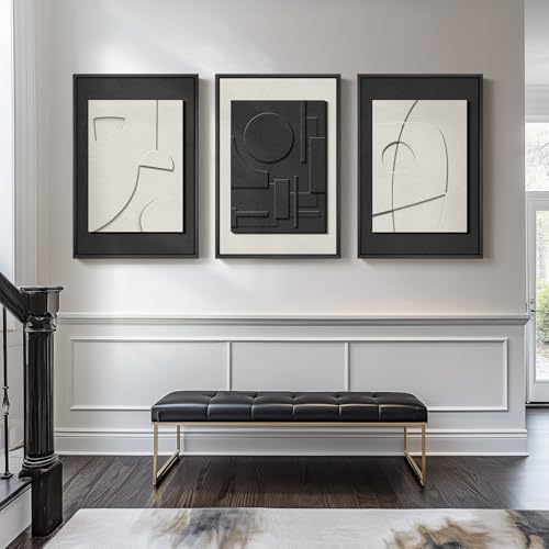 Large Framed Black and White Modern 3D Abstract Wall Art for Living Room