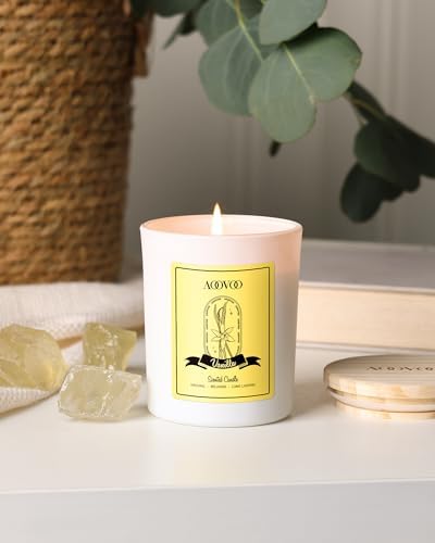 AOOVOO Vanilla Scented Candles for Women - Aromatherapy Candle with Crystals Inside, 7oz Soy Candles for Home Scented