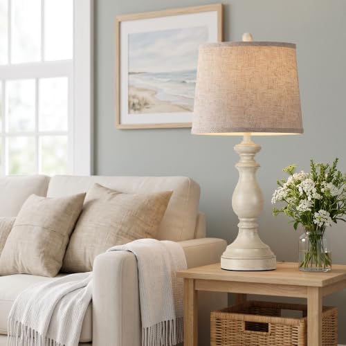 PARTPHONER Traditional Table Lamp Set of 2, Rustic Farmhouse Table Lamps for Living Room Bedroom, 27" Bedside Desk
