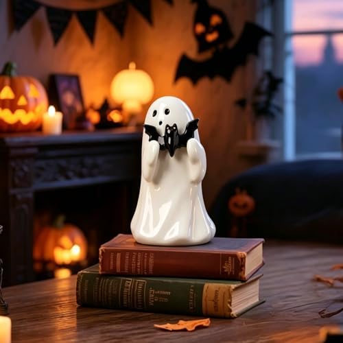 Halloween Ghost Figurine with Holding Bat Ghost Statue