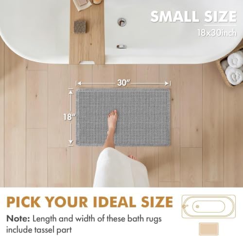 MIULEE Set of 2 Waffle Bathroom Rugs Boho Bath Mat Light Grey 18x30 Inch