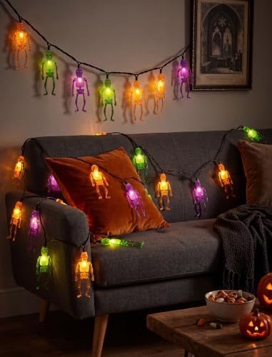 8.5FT 10 LED Outdoor Halloween Skeleton String Lights Plug In, Waterproof